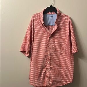 Izod Pink and Orange Casual Button Down Shirt Short Sleeve
